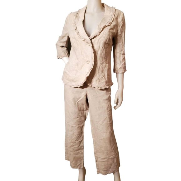 KIM ROGERS Suit Set LINEN Top Pants Blazer Outfit Lightweight Breathable - Picture 1 of 10